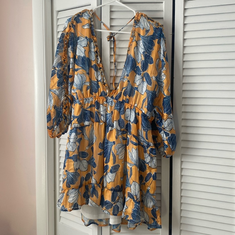 Long Sleeve Deep V Baby Doll Dress